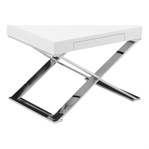 Benjara Rix 21&quot Side End Table- 1 Drawer- X Shape Steel Legs- White Wood Top