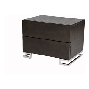 Benjara Sam 20&quot NightStand- 2 Drawers- Espresso Brown- High Polished Metal Legs