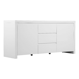 Benjara Ross 63&quot Buffet Console Cabinet- 2 Doors and 3 Drawers- White Wood