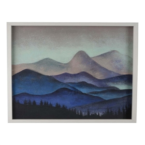 Benjara 28 x 28 Framed Wall Art Painting- Mountains- Natural Fiber- Multicolor