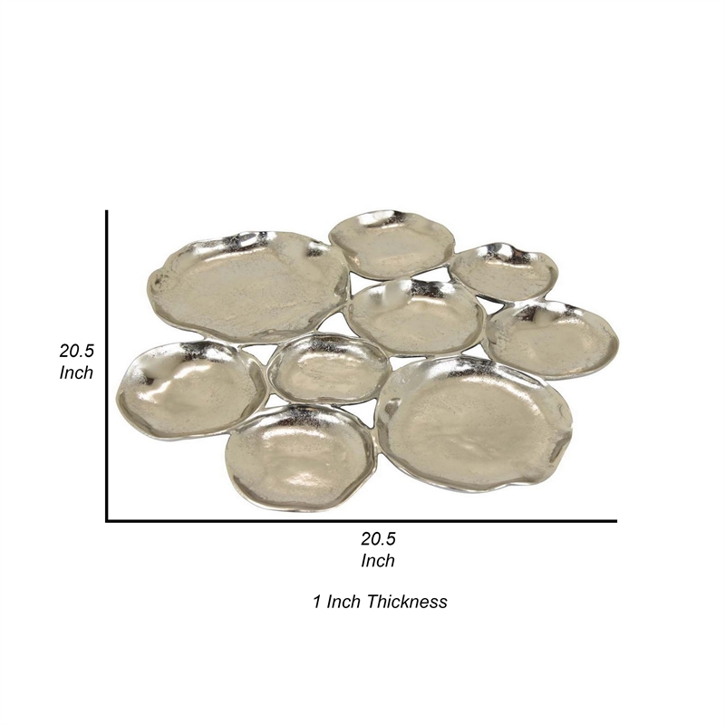 Benjara Jiva 9 Piece Decorative Bowl Set- Irregular Shaped Design- Silver Metal