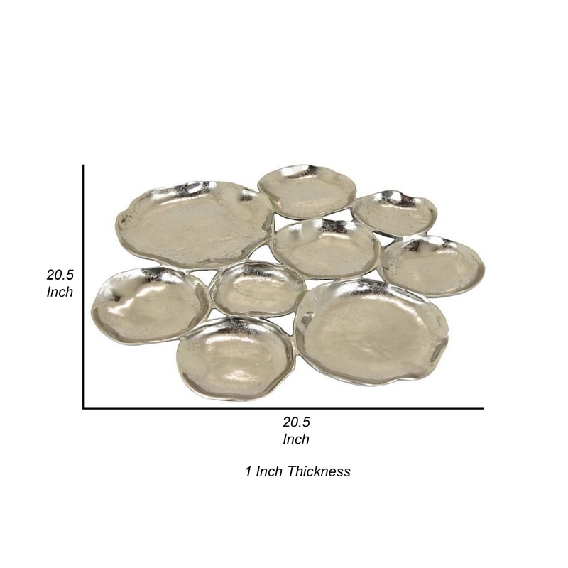 Benjara Jiva 9 Piece Decorative Bowl Set- Irregular Shaped Design- Silver Metal