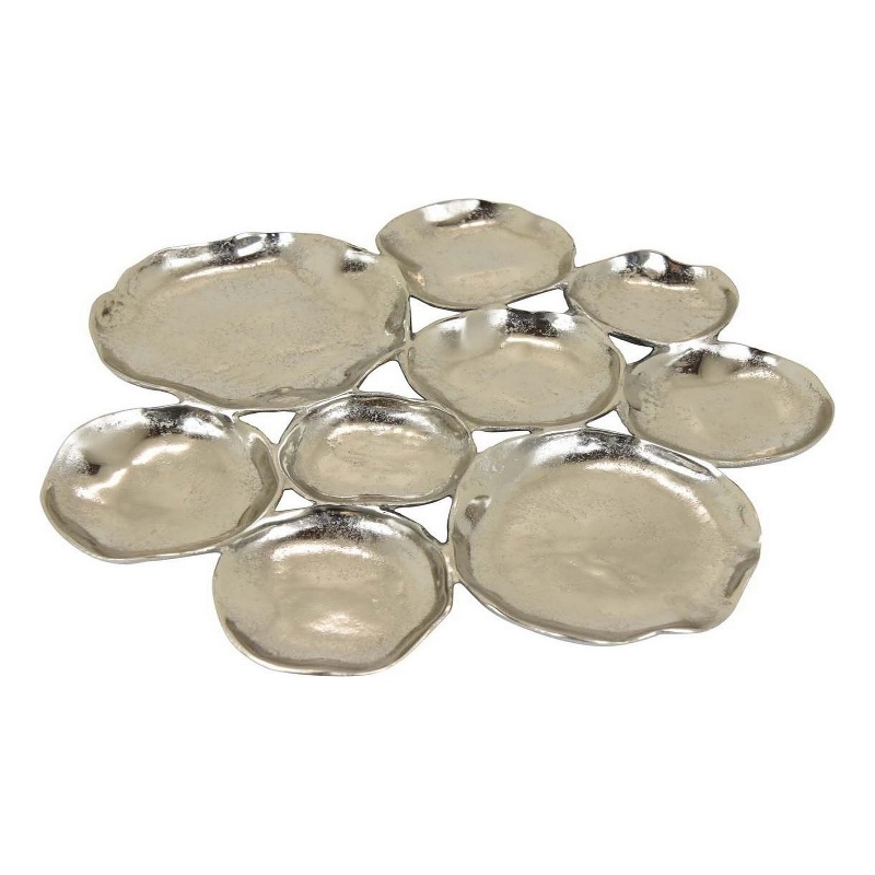 Benjara Jiva 9 Piece Decorative Bowl Set- Irregular Shaped Design- Silver Metal