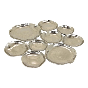 Benjara Jiva 9 Piece Decorative Bowl Set- Irregular Shaped Design- Silver Metal
