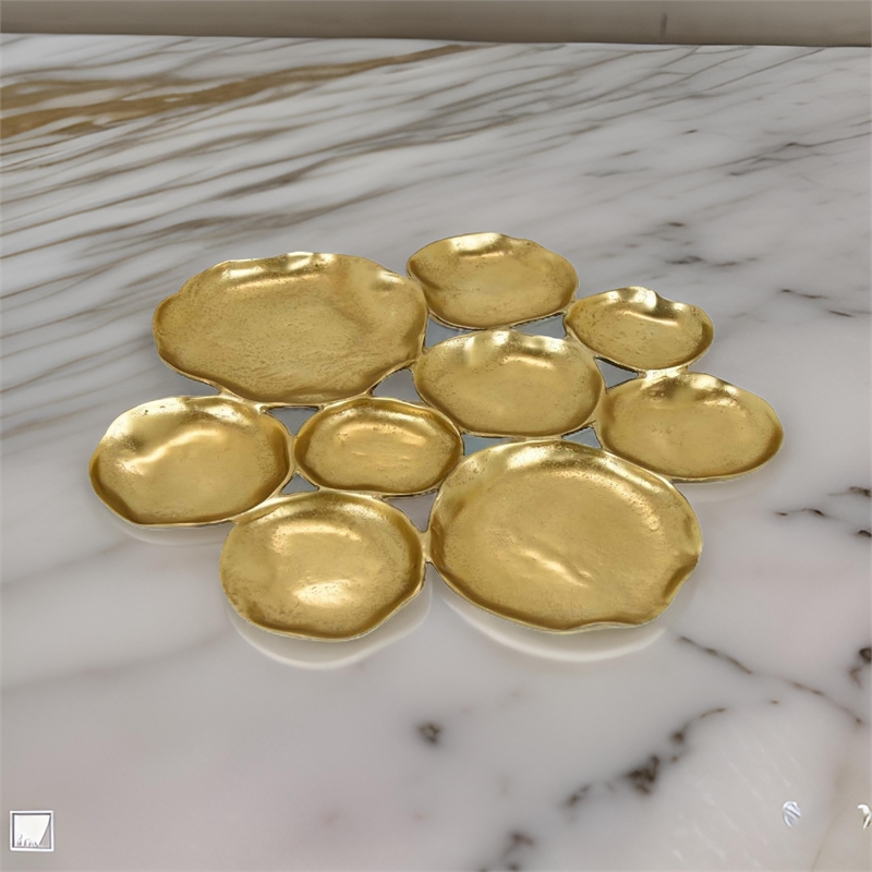 Benjara Jiva 9 Piece Decorative Bowl Set- Irregular Shaped Design- Gold Metal