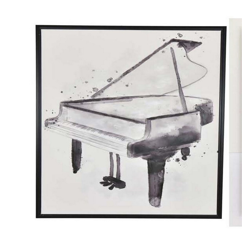 Benjara 30 x 40 Framed Wall Art Painting- Guitar and Piano- Black- White