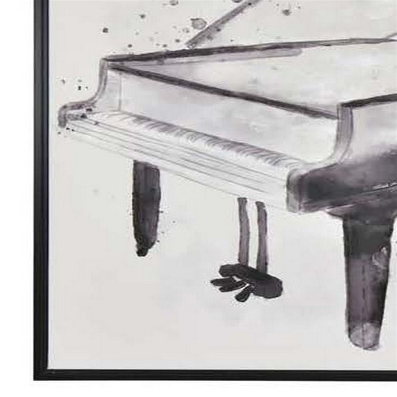 Benjara 30 x 40 Framed Wall Art Painting- Guitar and Piano- Black- White