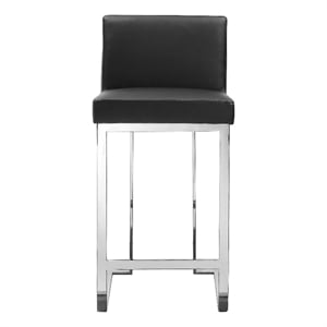 Benjara Boly 26&quot Counter Height Chair- Black Faux Leather- Chrome Steel
