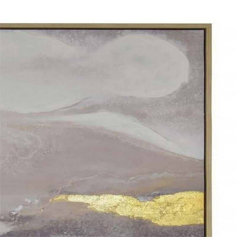 Benjara 59 x 59 Framed Canvas Oil Painting-Abstract Natural Fiber Gray/Gold/Blue