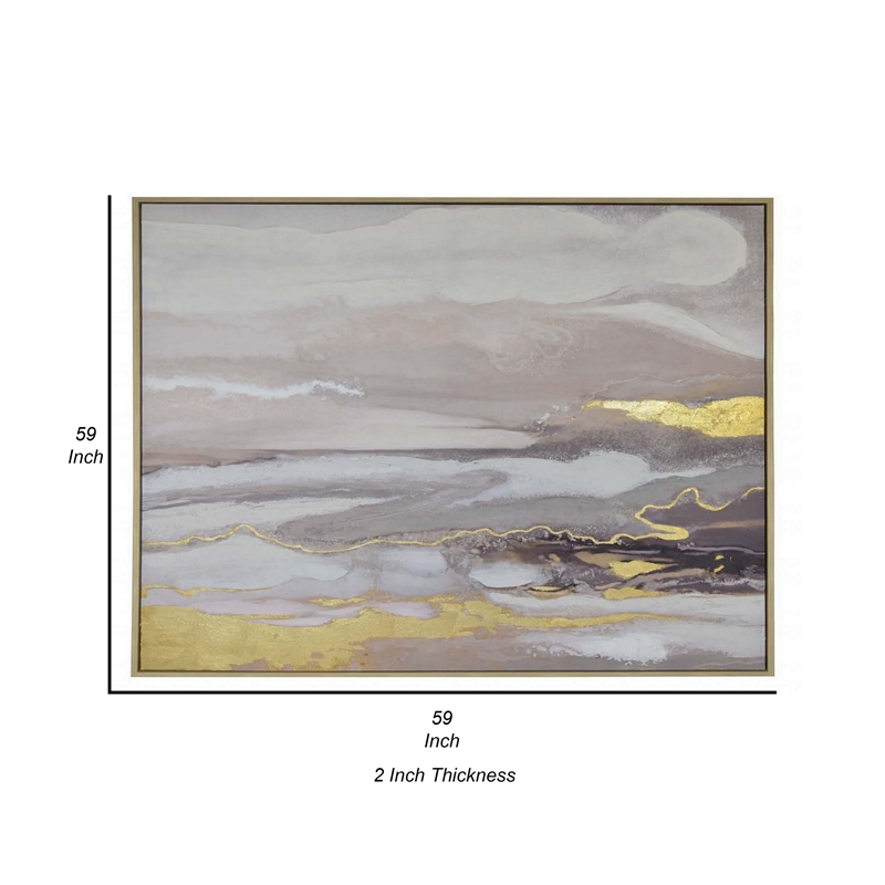 Benjara 59 x 59 Framed Canvas Oil Painting-Abstract Natural Fiber Gray/Gold/Blue
