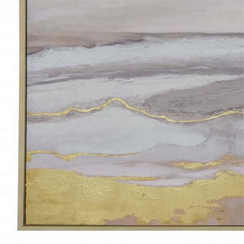 Benjara 59 x 59 Framed Canvas Oil Painting-Abstract Natural Fiber Gray/Gold/Blue