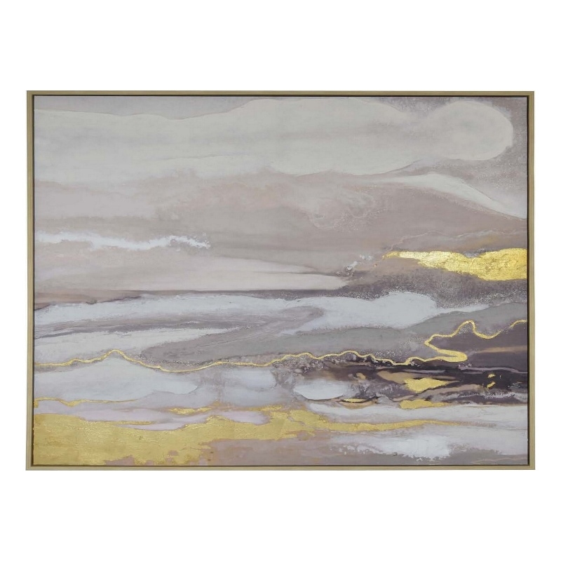 Benjara 59 x 59 Framed Canvas Oil Painting-Abstract Natural Fiber Gray/Gold/Blue