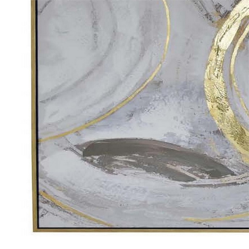 Benjara 51 x 81 Framed Canvas Oil Painting- Abstract- Natural Fiber- Gray- Gold