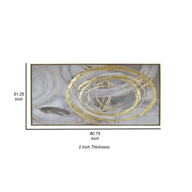 Benjara 51 x 81 Framed Canvas Oil Painting- Abstract- Natural Fiber- Gray- Gold