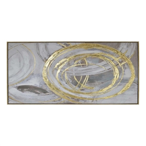 Benjara 51 x 81 Framed Canvas Oil Painting- Abstract- Natural Fiber- Gray- Gold