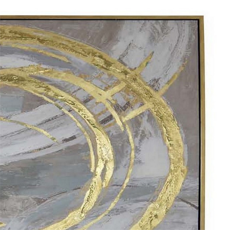 Benjara 51 x 81 Framed Canvas Oil Painting- Abstract- Natural Fiber- Gray- Gold