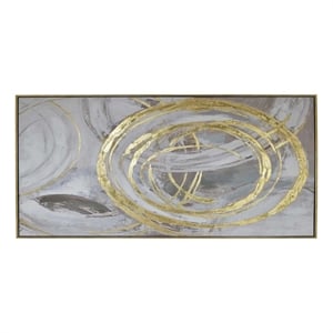 Benjara 51 x 81 Framed Canvas Oil Painting- Abstract- Natural Fiber- Gray- Gold