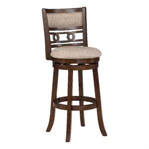 Benjara Gary 29&quot Swivel Barstool- Cushioned Seat and Open Back- Cherry Brown