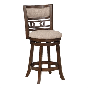 Benjara Gary 24&quot Swivel Counter Stool- Cushioned Seat- Open Back- Cherry Brown