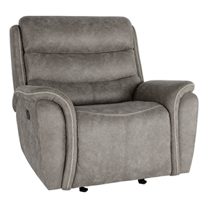 Benjara Folu 41&quot Glider Chair- Manual Recliner- Cushioned- Gray Faux Leather