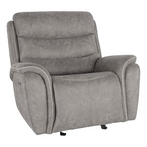 Benjara Folu 41&quot Glider Chair- Power Recliner- Cushioned- Gray Faux Leather