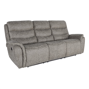 Benjara Folu 91&quot Sofa- Dual Manual Recliner- Cushioned Seat- Gray Faux Leather