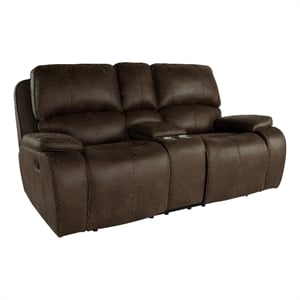 Benjara Talo 79&quot Console Loveseat- Dual Manual Recliner- Cupholders- Brown