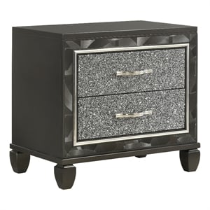 Benjara Ren 28&quot NightStand with 2 Glitter Front Storage Drawers-Black-Silver