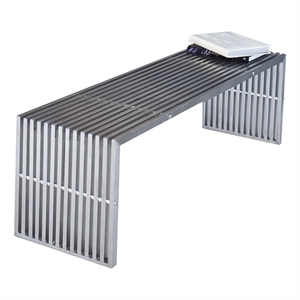 Benjara Niki 55&quot Metal Bench- Slatted- Rectangular Shape- Brushed Silver Steel