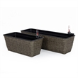 Benjara Wiki Self Watering Planter Set of 2- Hand Woven Rattan- Dark Gray Finish