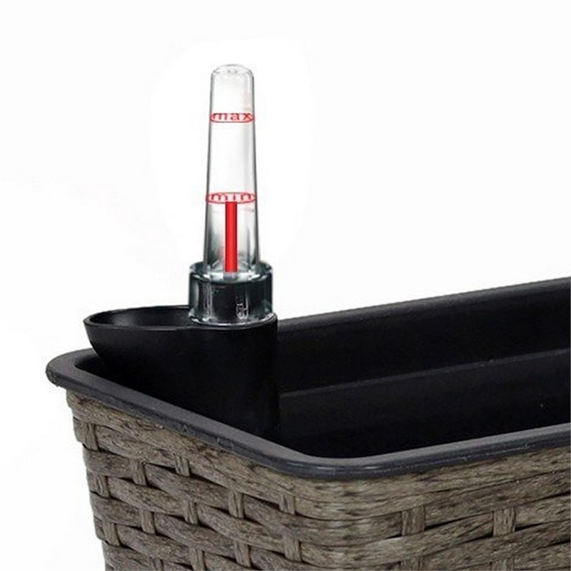 Benjara Wiki Self Watering Planter Set of 2- Hand Woven Rattan- Dark Gray Finish