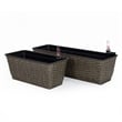 Benjara Wiki Self Watering Planter Set of 2- Hand Woven Rattan- Dark Gray Finish