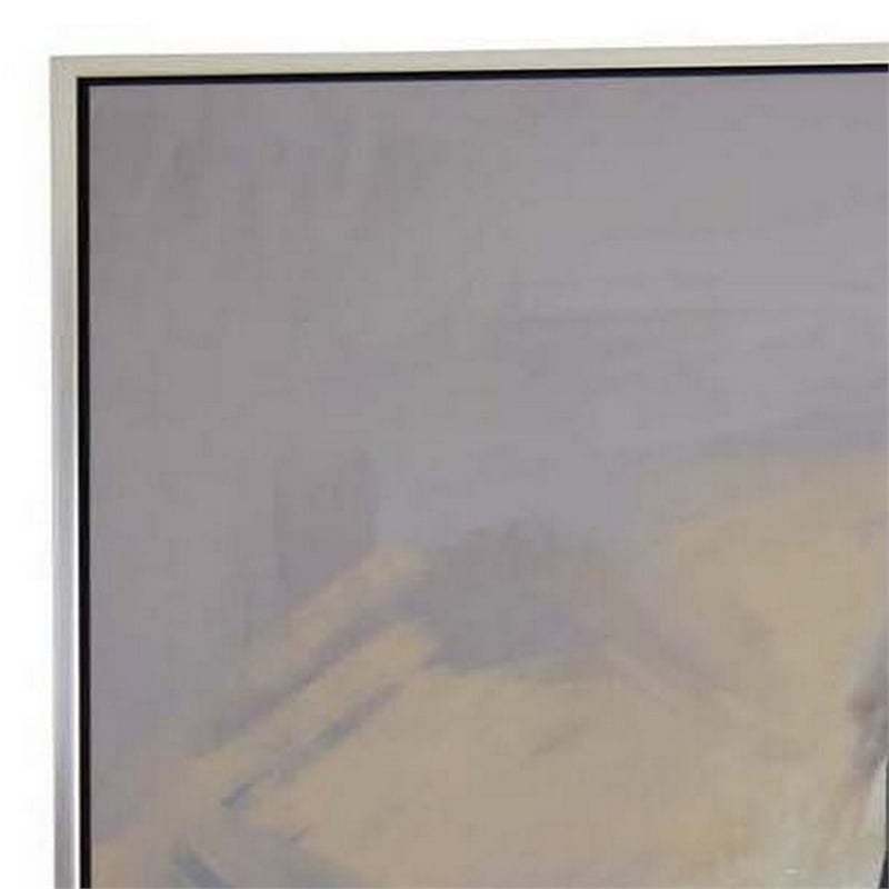 Benjara Iamo 49 x 71 Framed Canvas Oil Painting-Female Pose-Natural Fiber-Blue