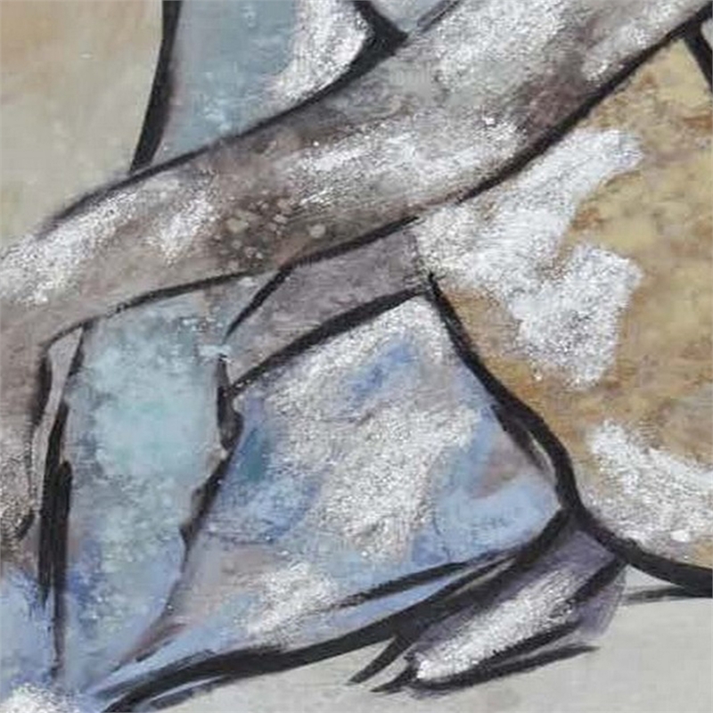 Benjara Iamo 49 x 71 Framed Canvas Oil Painting-Female Pose-Natural Fiber-Blue