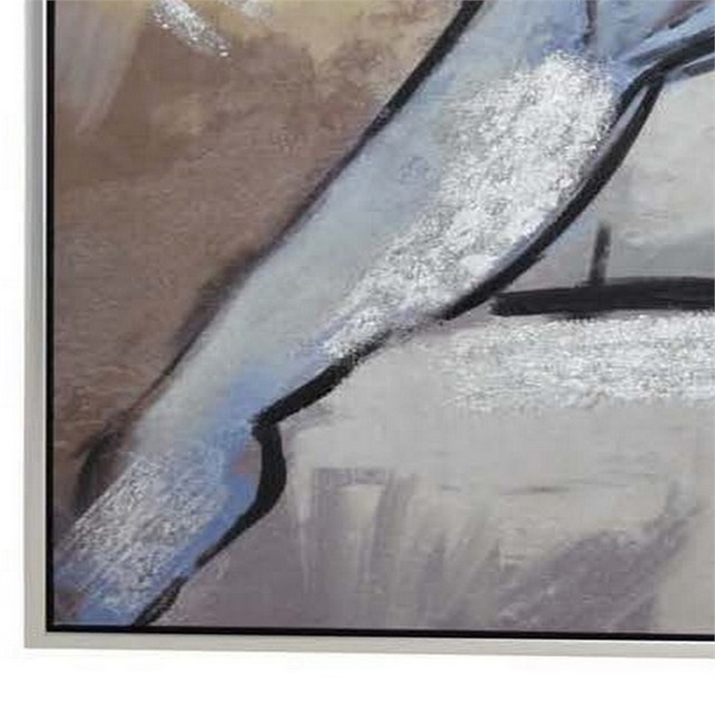 Benjara Iamo 49 x 71 Framed Canvas Oil Painting-Female Pose-Natural Fiber-Blue