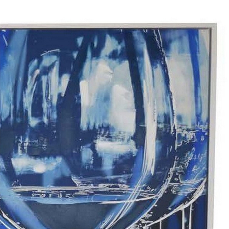 Benjara 49 x 59 Framed Canvas Oil Painting- 2 Wine Glasses- Blue and White