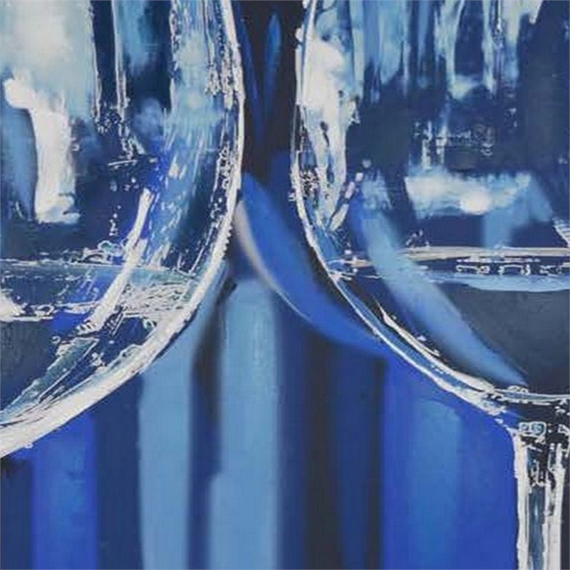 Benjara 49 x 59 Framed Canvas Oil Painting- 2 Wine Glasses- Blue and White