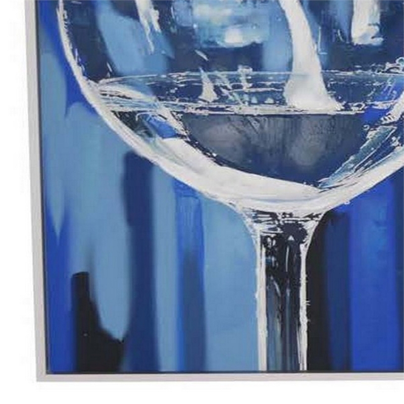 Benjara 49 x 59 Framed Canvas Oil Painting- 2 Wine Glasses- Blue and White