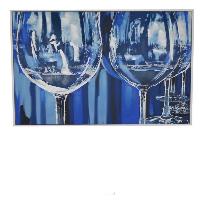 Benjara 49 x 59 Framed Canvas Oil Painting- 2 Wine Glasses- Blue and White