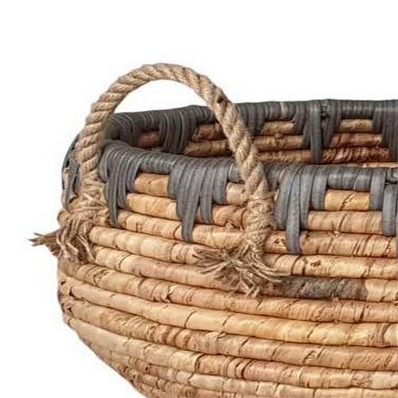 Benjara Decorative Storage Basket Set of 2-Handwoven Water Hyacinth Fiber-Brown