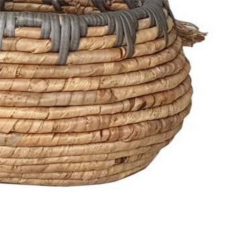Benjara Decorative Storage Basket Set of 2-Handwoven Water Hyacinth Fiber-Brown