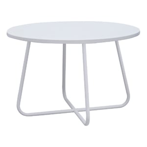 Benjara Lei 28&quot Round Coffee Table- Wood Top in White with White Metal Base
