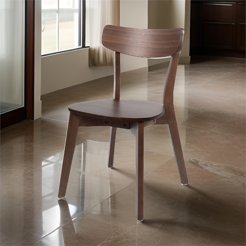 Benjara Aby Set of 2 Dining Side Chairs- Walnut Brown