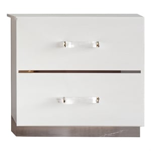 Benjara Ruo 25&quot&quot Modern NightStand-2 Drawers-Chrome Plinth Base-White Wood