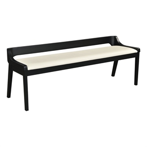 Benjara Kee 60&quot Dining Bench- Black Rubberwood Frame- Low Back- Cushioned Seat