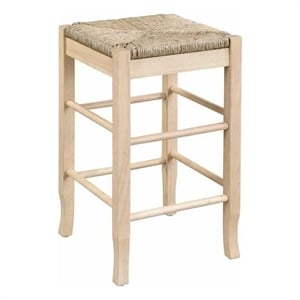 Benjara 25&quot Backless Counter Stool- Woven Rattan- Oak Brown Rubberwood Frame