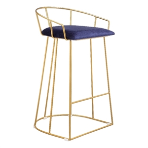 Benjara Cato 27&quot Counter Stool Chair- Blue Velvet- Gold Steel Open Metal Frame