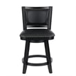 Benjara Kera Swivel Counter Height Stool Chair-Black Wood-Nailhead Faux Leather