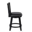 Benjara Kera Swivel Counter Height Stool Chair-Black Wood-Nailhead Faux Leather