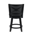 Benjara Kera Swivel Counter Height Stool Chair-Black Wood-Nailhead Faux Leather